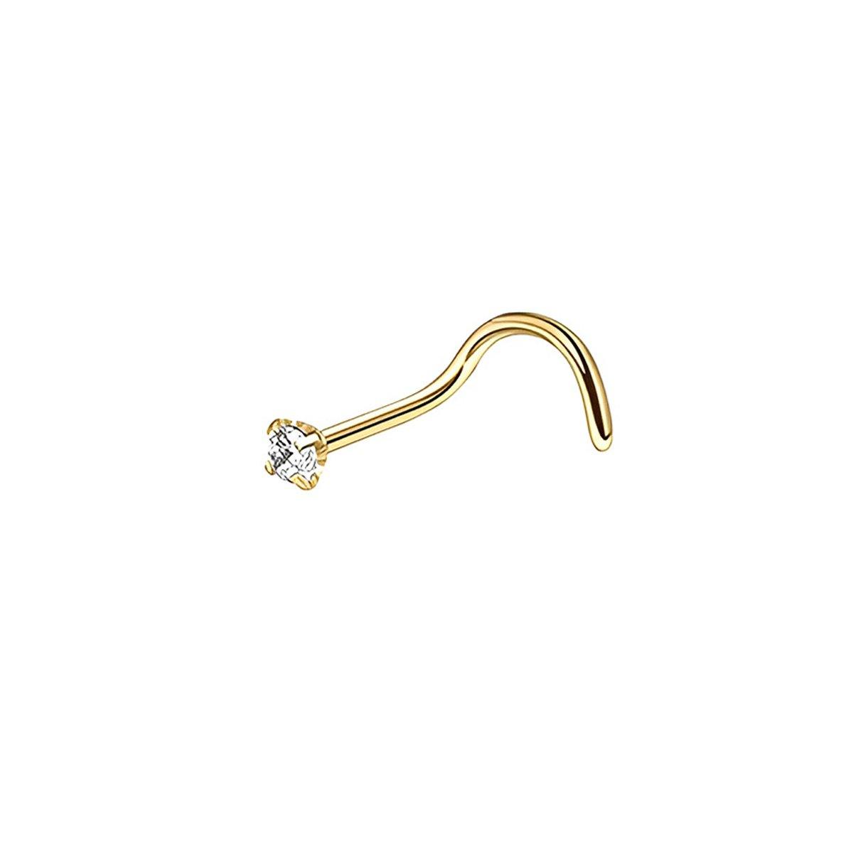 Stainless Steel Nosepiece with Gold Nose Stud Stylish Piercing Jewellery Women - L-Shaped Rod-2mm V528-EAR-STUD-L-20-133230