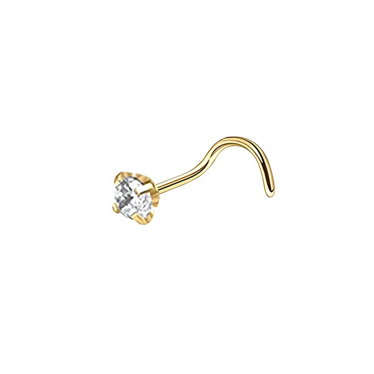 Stainless Steel Nosepiece with Gold Nose Stud Stylish Piercing Jewellery Women - L-Shaped Rod-2mm V528-EAR-STUD-L-20-133230