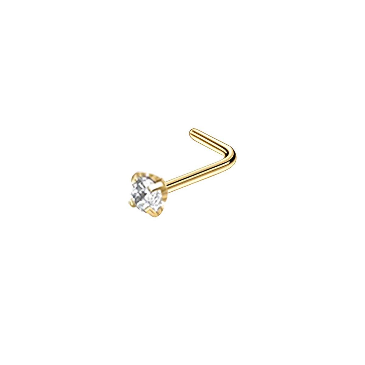 Stainless Steel Nosepiece with Gold Nose Stud Stylish Piercing Jewellery Women - L-Shaped Rod-2mm V528-EAR-STUD-L-20-133230