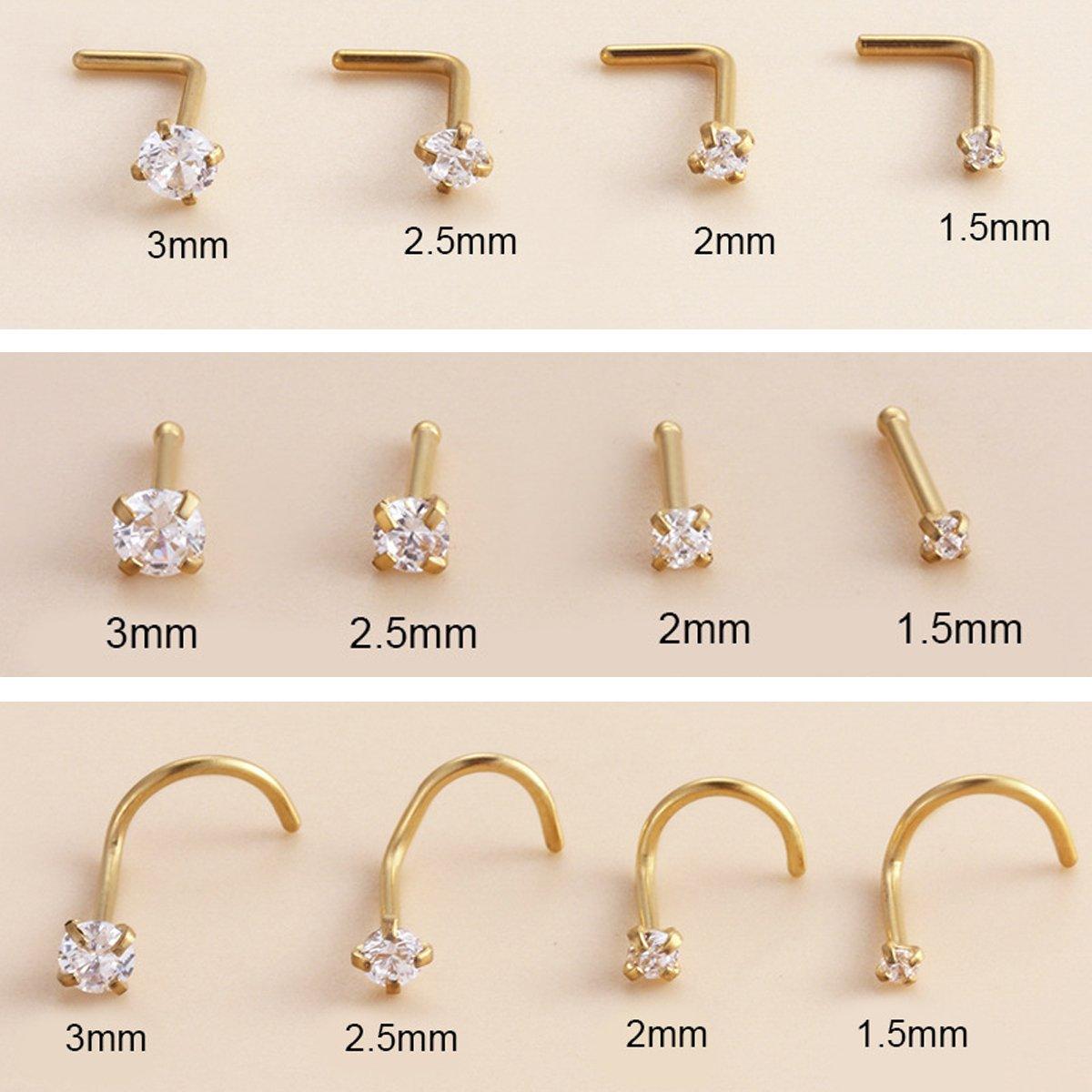 Stainless Steel Nosepiece with Gold Nose Stud Stylish Piercing Jewellery Women - S-Shaped Rod-1.5mm V528-EAR-STUD-S-15-670358