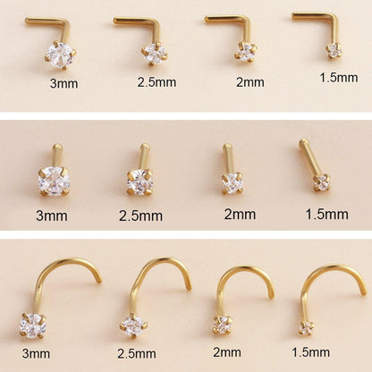 Stainless Steel Nosepiece with Gold Nose Stud Stylish Piercing Jewellery Women - S-Shaped Rod-1.5mm V528-EAR-STUD-S-15-670358