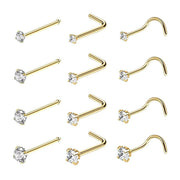 Stainless Steel Nosepiece with Gold Nose Stud Stylish Piercing Jewellery Women - S-Shaped Rod-3mm V528-EAR-STUD-S-30-839256