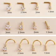 Stainless Steel Nosepiece with Gold Nose Stud Stylish Piercing Jewellery Women - S-Shaped Rod-3mm V528-EAR-STUD-S-30-839256