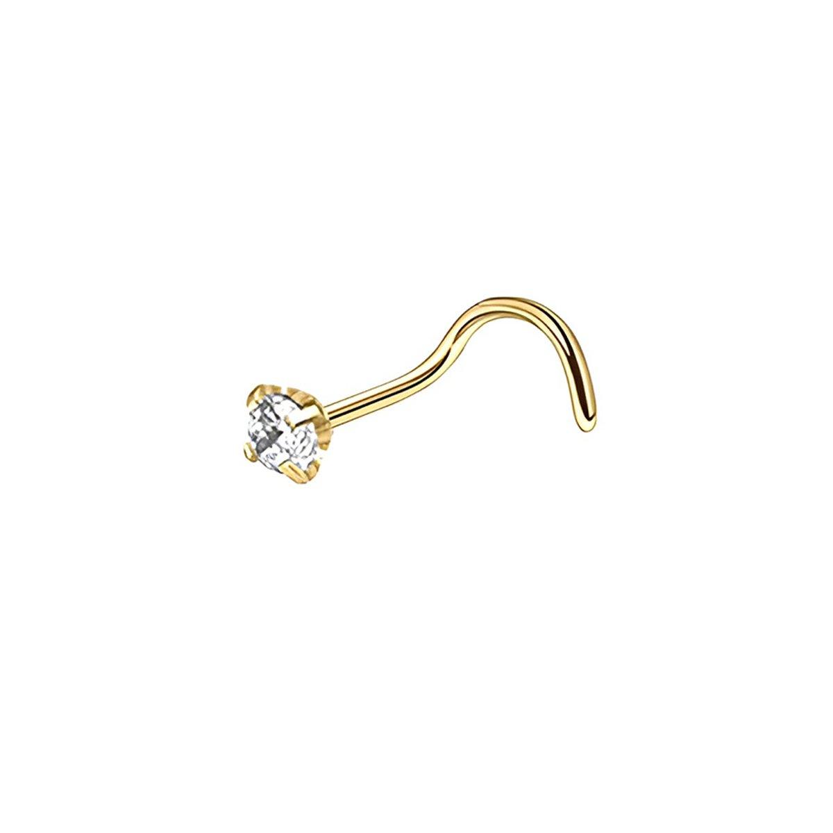Stainless Steel Nosepiece with Gold Nose Stud Stylish Piercing Jewellery Women - S-Shaped Rod-3mm V528-EAR-STUD-S-30-839256