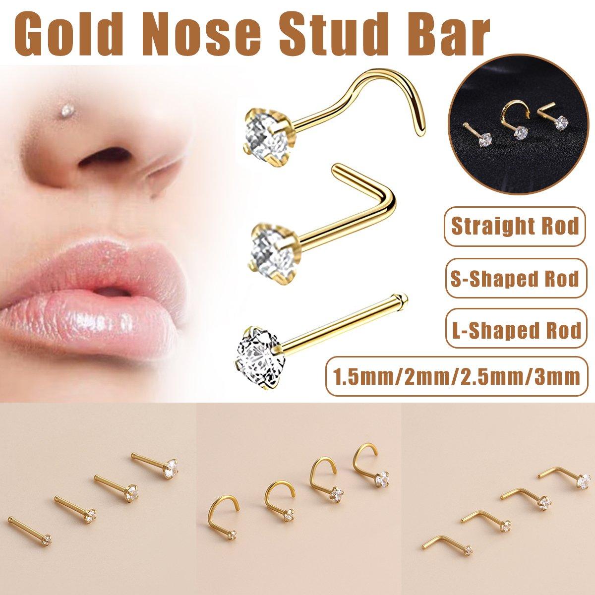 Stainless Steel Nosepiece with Gold Nose Stud Stylish Piercing Jewellery Women - Straight Rod-3mm V528-EAR-STUD-Z-30-751186