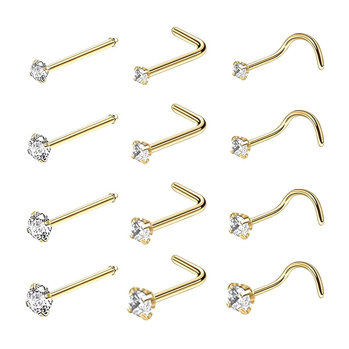 Stainless Steel Nosepiece with Gold Nose Stud Stylish Piercing Jewellery Women - Straight Rod-3mm V528-EAR-STUD-Z-30-751186