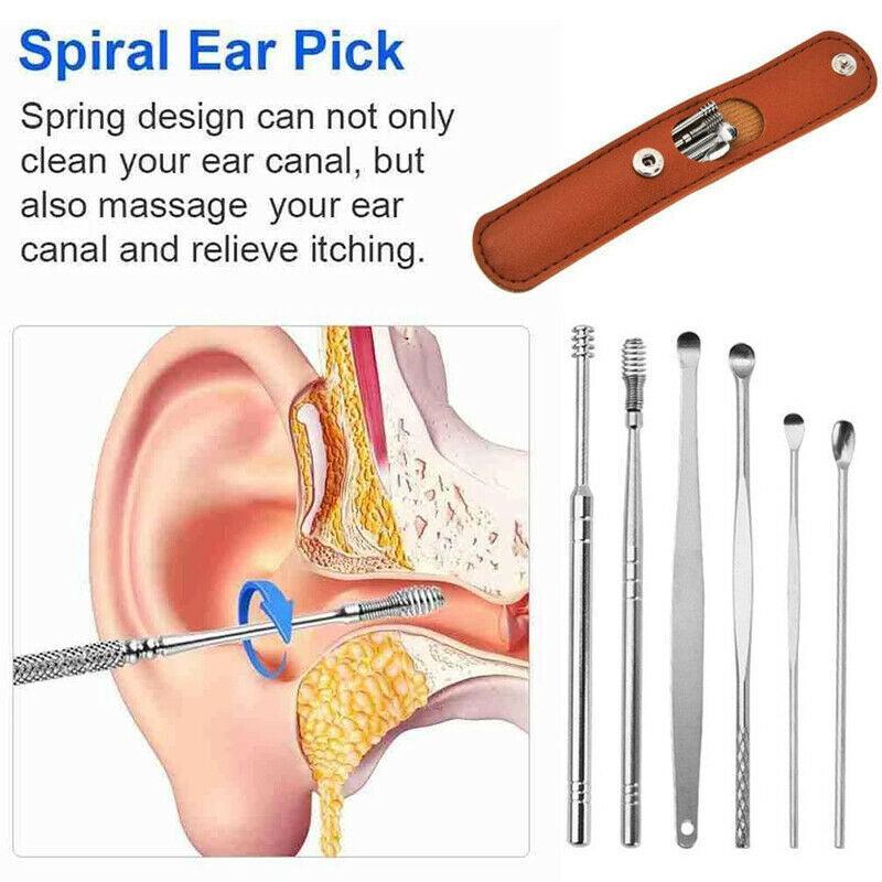 6Pcs Stainless Steel Ear Pick Curette Wax Cleaner Earpick Remover Earwax Removal - Blue V528-EARCLEANINGTOOLS-6-BLUE-678945