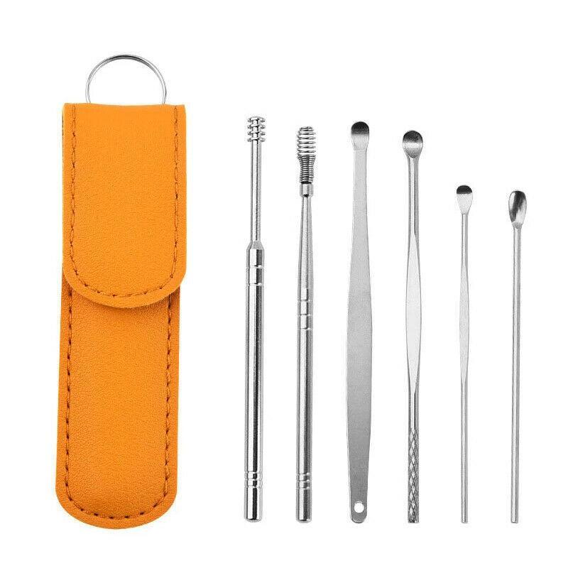 6Pcs Stainless Steel Ear Pick Curette Wax Cleaner Earpick Remover Earwax Removal - Blue V528-EARCLEANINGTOOLS-6-BLUE-678945
