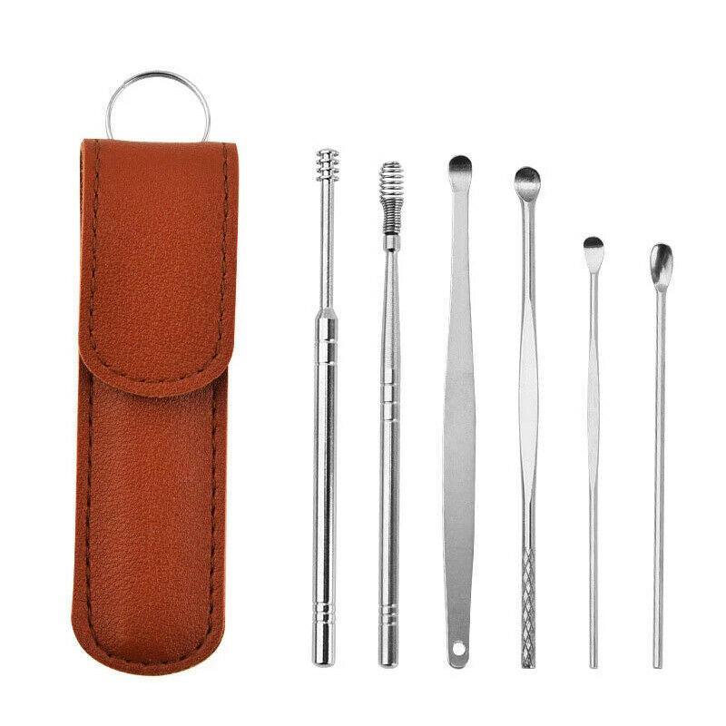 6Pcs Stainless Steel Ear Pick Curette Wax Cleaner Earpick Remover Earwax Removal - Blue V528-EARCLEANINGTOOLS-6-BLUE-678945
