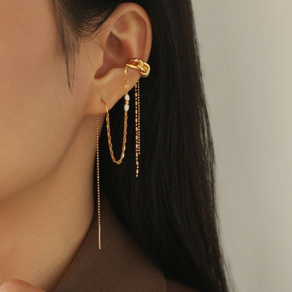 One Piece Earrings Pearl Ear Wire Wrap Design Ear Bone Cuff Clip For Women V528-EARRINGS-18K-PEARL-1-489284