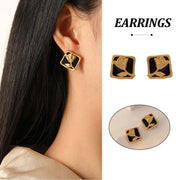 Vintage Matte Black Rose Square Stud Earrings Elegant Fashion Jewelry Women V528-EARRINGS-BLACK-ROSE-889361