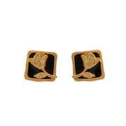 Vintage Matte Black Rose Square Stud Earrings Elegant Fashion Jewelry Women V528-EARRINGS-BLACK-ROSE-889361