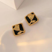 Vintage Matte Black Rose Square Stud Earrings Elegant Fashion Jewelry Women V528-EARRINGS-BLACK-ROSE-889361