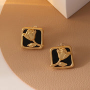 Vintage Matte Black Rose Square Stud Earrings Elegant Fashion Jewelry Women V528-EARRINGS-BLACK-ROSE-889361