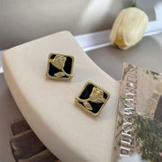 Vintage Matte Black Rose Square Stud Earrings Elegant Fashion Jewelry Women V528-EARRINGS-BLACK-ROSE-889361