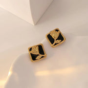 Vintage Matte Black Rose Square Stud Earrings Elegant Fashion Jewelry Women V528-EARRINGS-BLACK-ROSE-889361