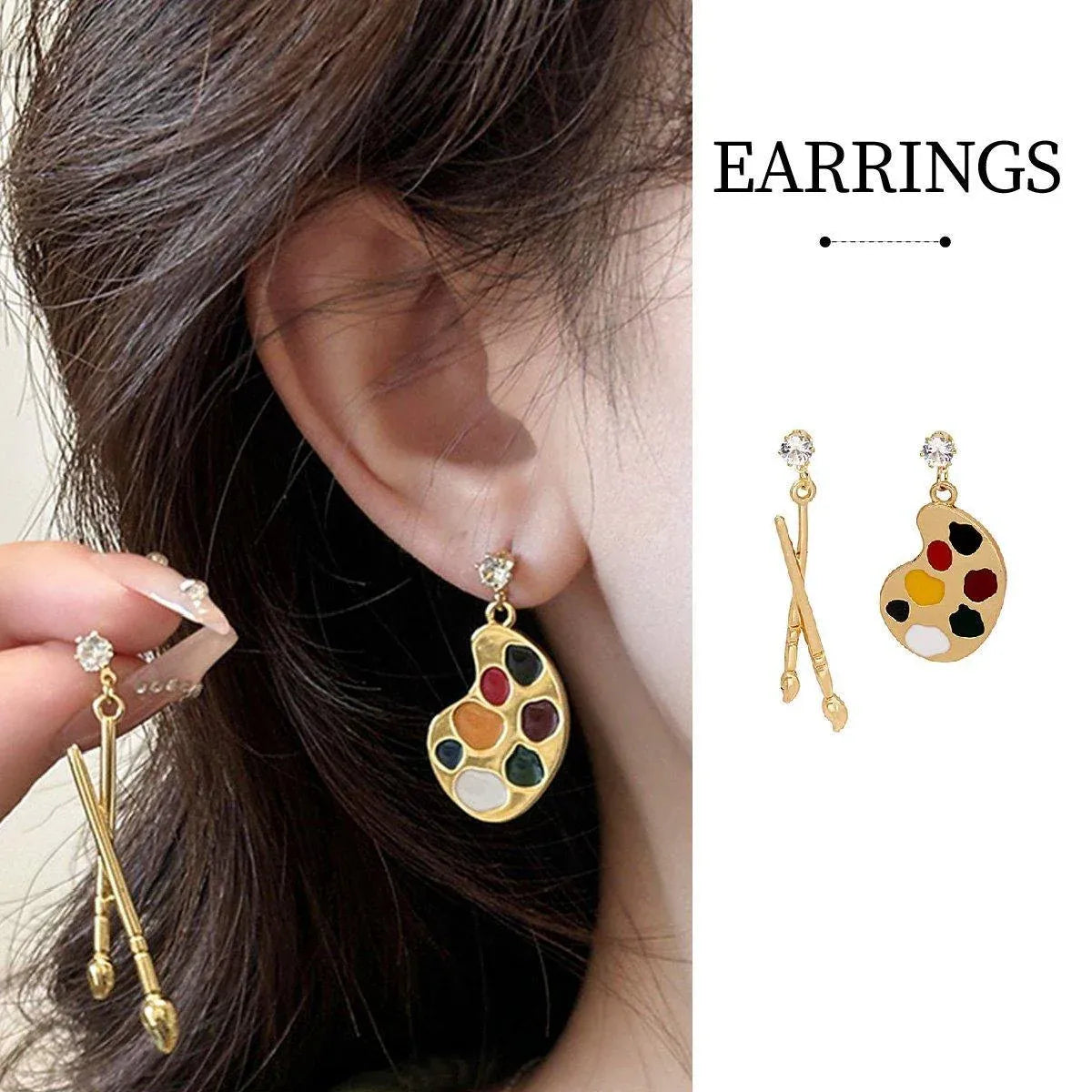 Artistic Asymmetric Earrings Brush and Drawing Board Design Creative Jewelry V528-EARRINGS-E4022-567118
