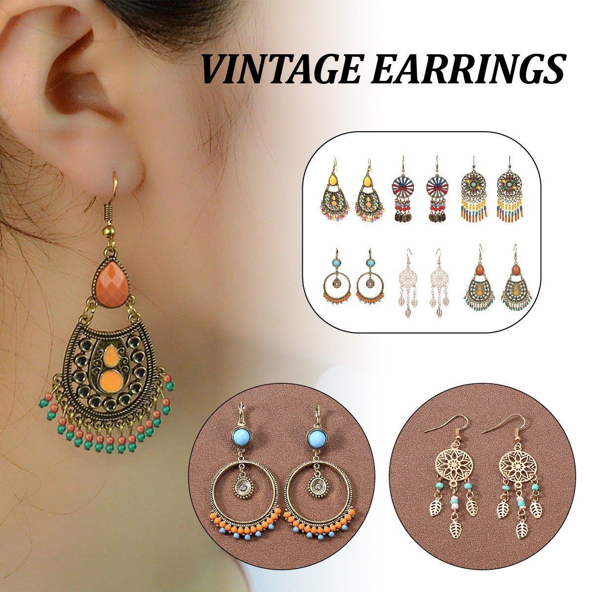 Retro Court Style Geometric Leaf Earrings Elegant Vintage Jewelry for Women Gift - 1 V528-EARRINGS-HQEF-0735-499616