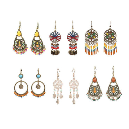 Retro Court Style Geometric Leaf Earrings Elegant Vintage Jewelry for Women Gift - 1 V528-EARRINGS-HQEF-0735-499616