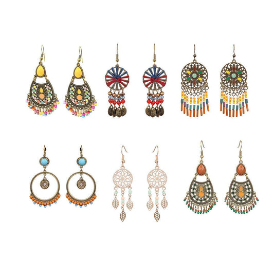Retro Court Style Geometric Leaf Earrings Elegant Vintage Jewelry for Women Gift - 1 V528-EARRINGS-HQEF-0735-499616
