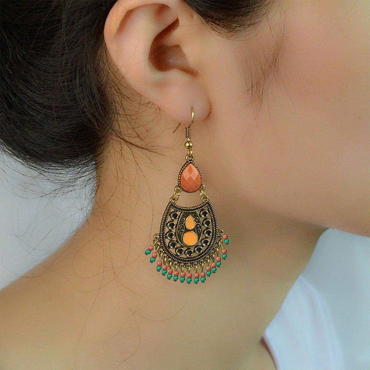 Retro Court Style Geometric Leaf Earrings Elegant Vintage Jewelry for Women Gift - 1 V528-EARRINGS-HQEF-0735-499616