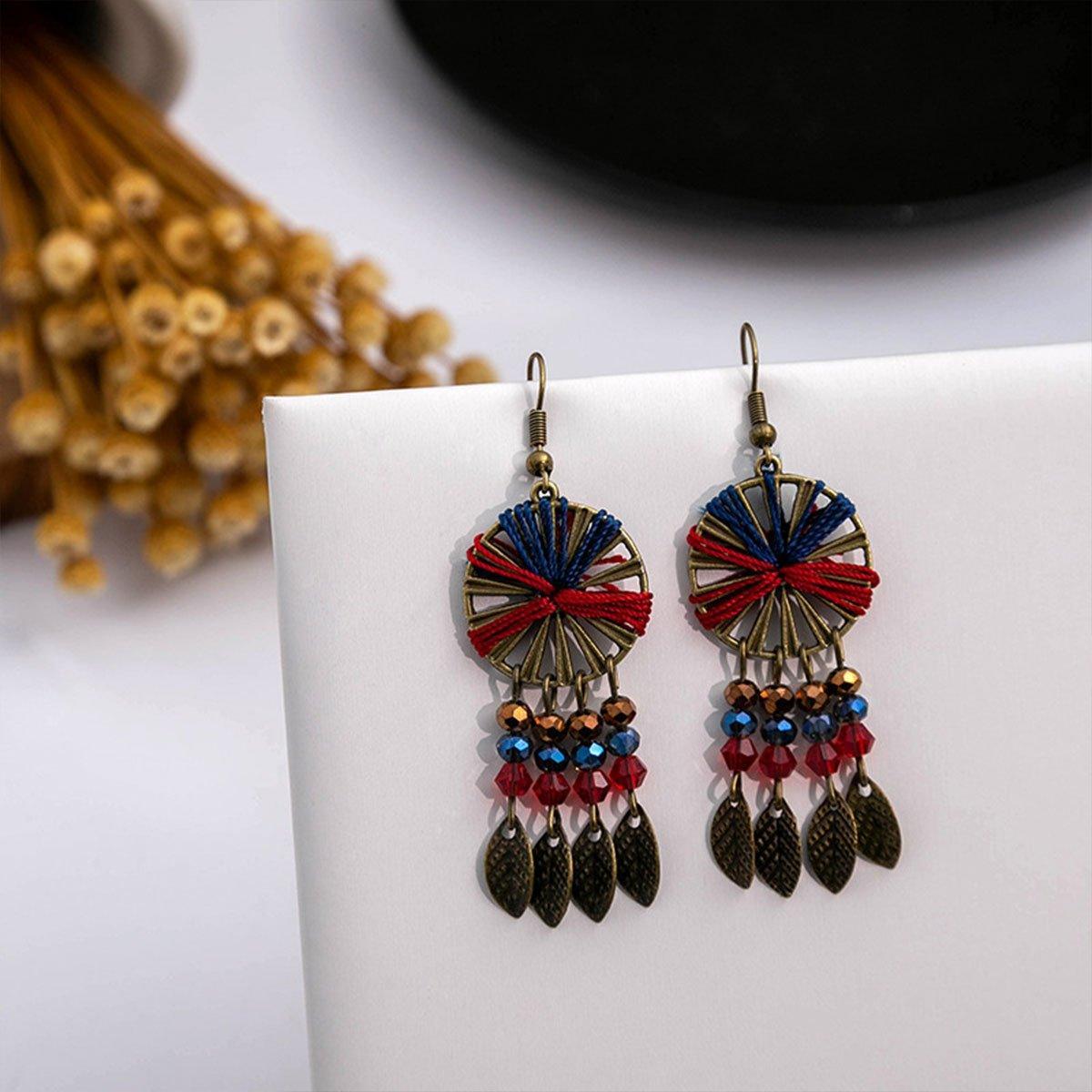 Retro Court Style Geometric Leaf Earrings Elegant Vintage Jewelry for Women Gift - 1 V528-EARRINGS-HQEF-0735-499616