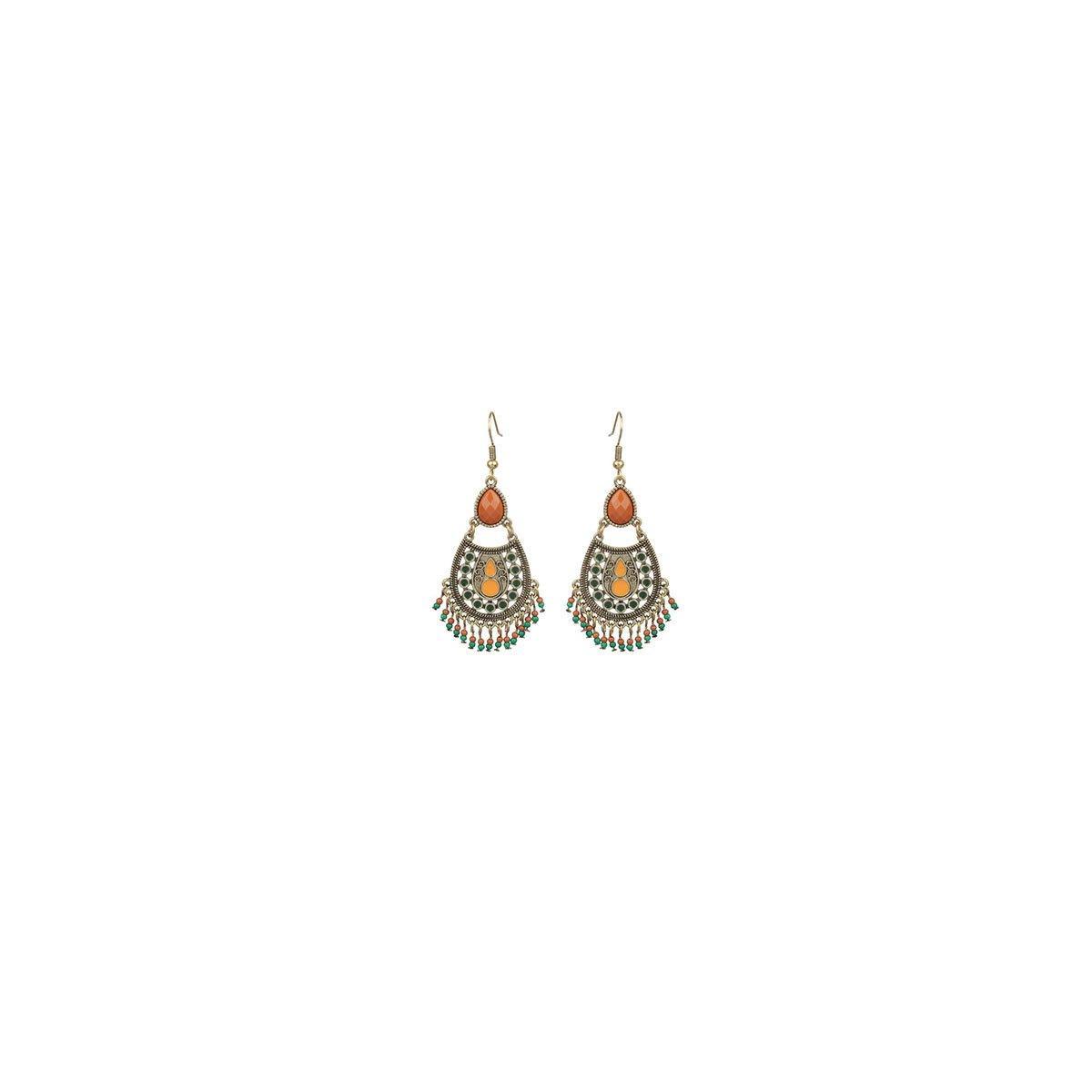 Retro Court Style Geometric Leaf Earrings Elegant Vintage Jewelry for Women Gift - 1 V528-EARRINGS-HQEF-0735-499616