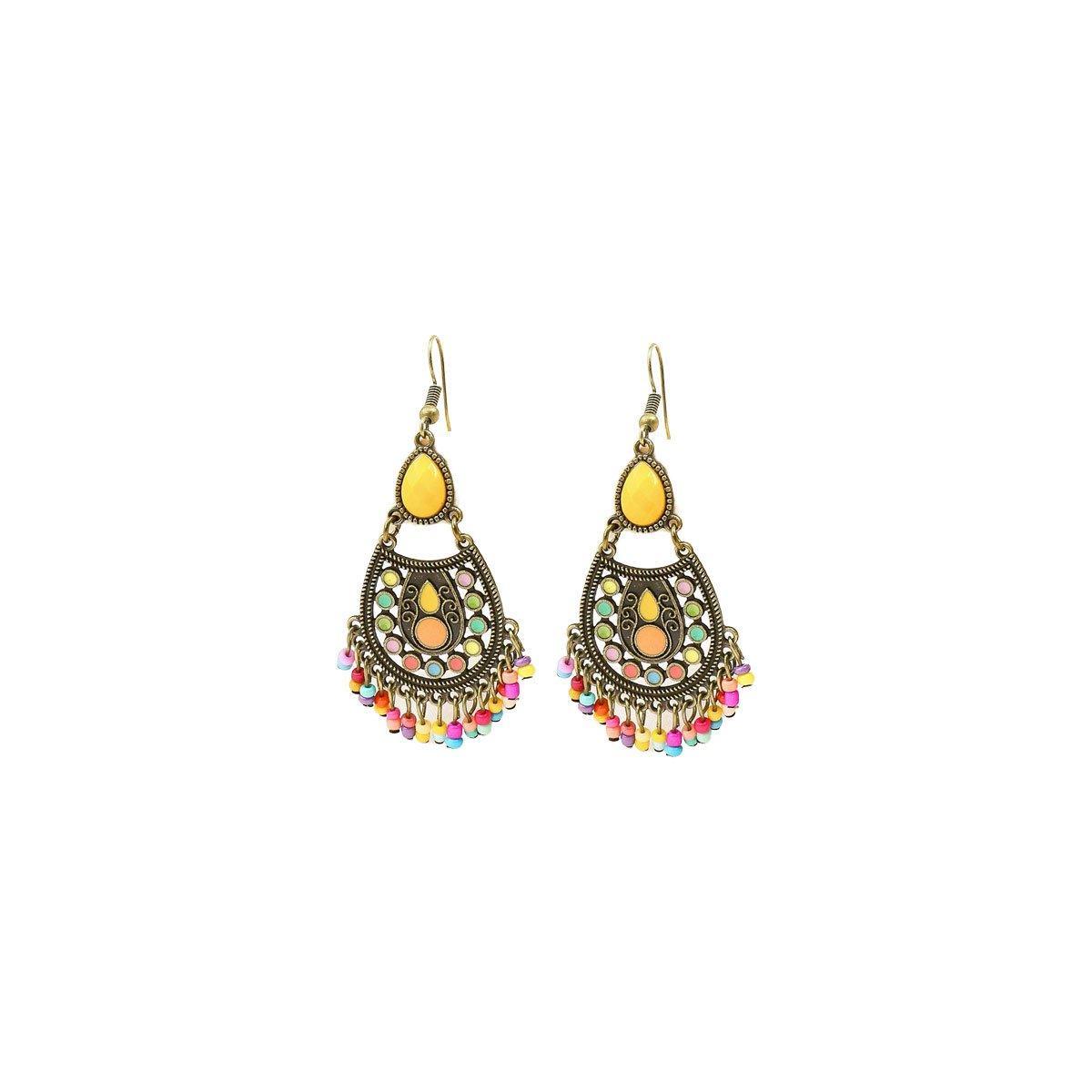 Retro Court Style Geometric Leaf Earrings Elegant Vintage Jewelry for Women Gift - 1 V528-EARRINGS-HQEF-0735-499616