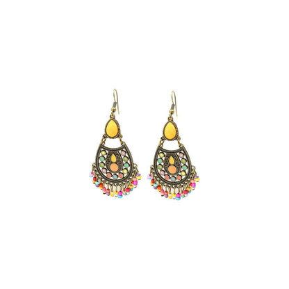 Retro Court Style Geometric Leaf Earrings Elegant Vintage Jewelry for Women Gift - 1 V528-EARRINGS-HQEF-0735-499616