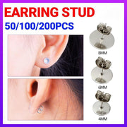 50/100/200PCS Earring Stud Posts Pads+Nut Backs Silvery Surgical Steel DIY Craft 8MM - 50PCS V528-EARRINGSTUD-8MM-50PCS-929154