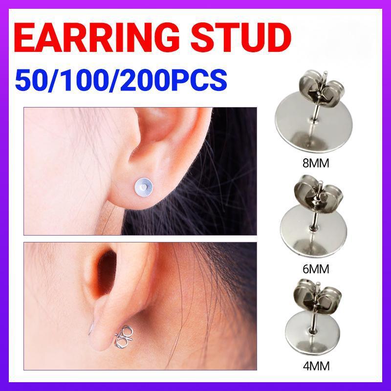 50/100/200PCS Earring Stud Posts Pads+Nut Backs Silvery Surgical Steel DIY Craft 8MM - 50PCS V528-EARRINGSTUD-8MM-50PCS-929154