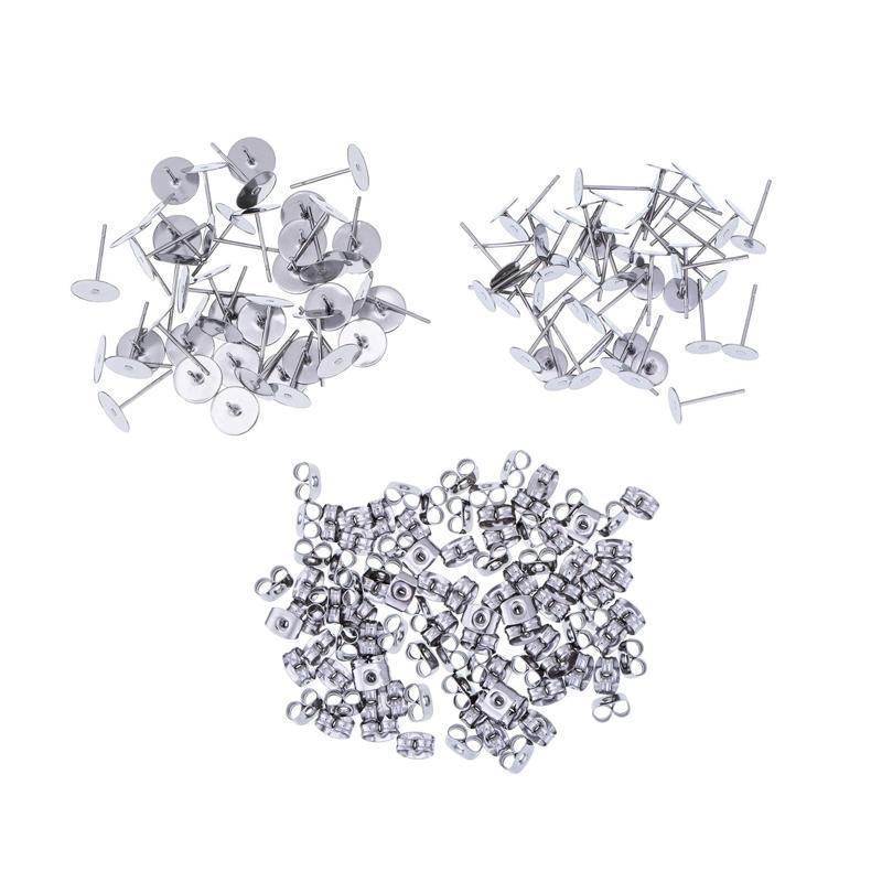 50/100/200PCS Earring Stud Posts Pads+Nut Backs Silvery Surgical Steel DIY Craft 8MM - 50PCS V528-EARRINGSTUD-8MM-50PCS-929154