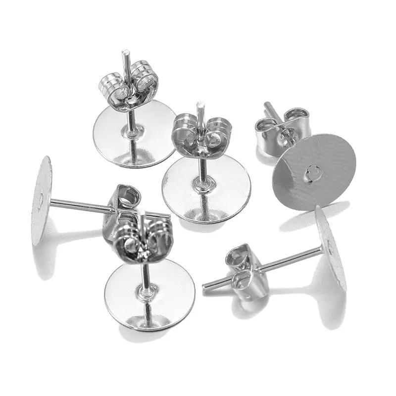 50/100/200PCS Earring Stud Posts Pads+Nut Backs Silvery Surgical Steel DIY Craft 8MM - 50PCS V528-EARRINGSTUD-8MM-50PCS-929154