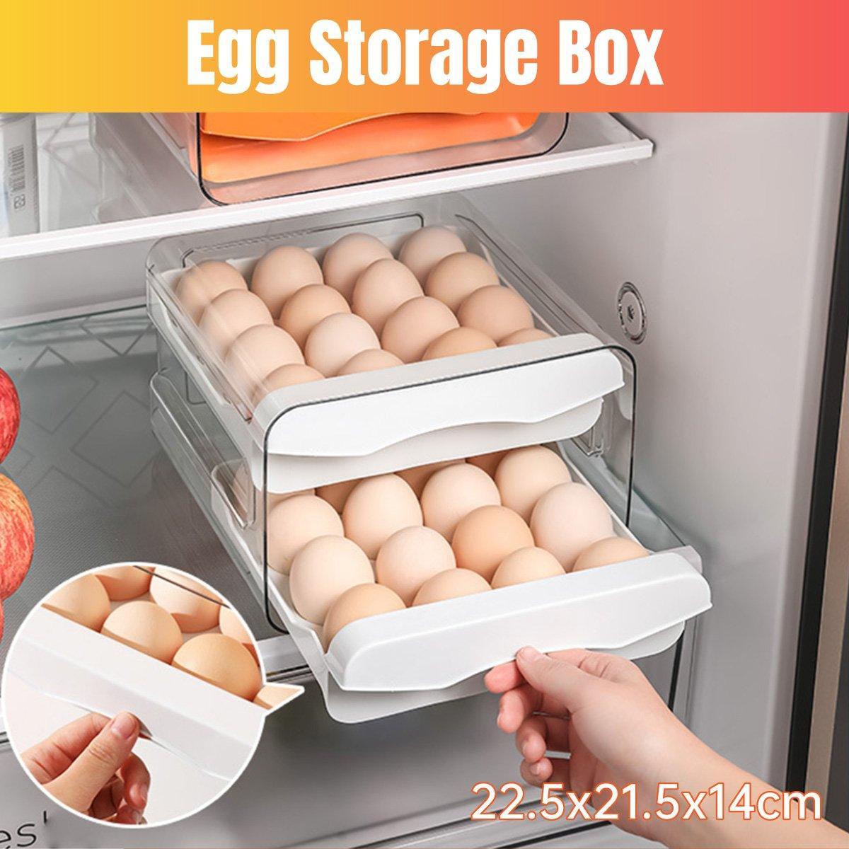 Plastic Double-Layer Egg Storage Box Food Grade Refrigerator Drawer Organizer V528-EGG-CARTON-WHITE-760553