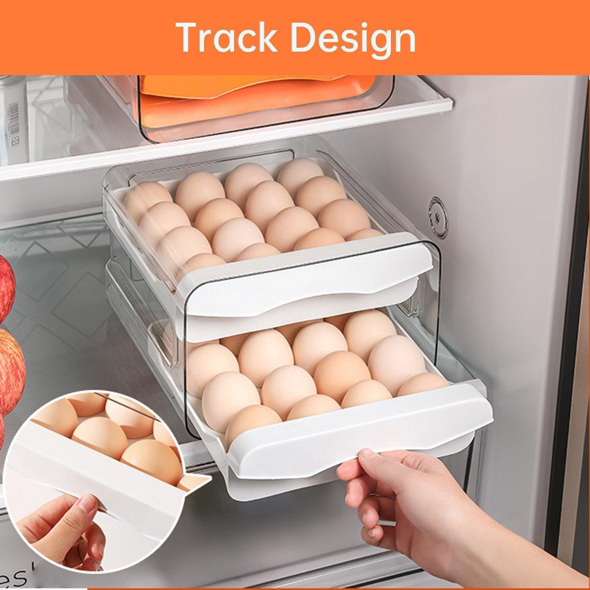 Plastic Double-Layer Egg Storage Box Food Grade Refrigerator Drawer Organizer V528-EGG-CARTON-WHITE-760553