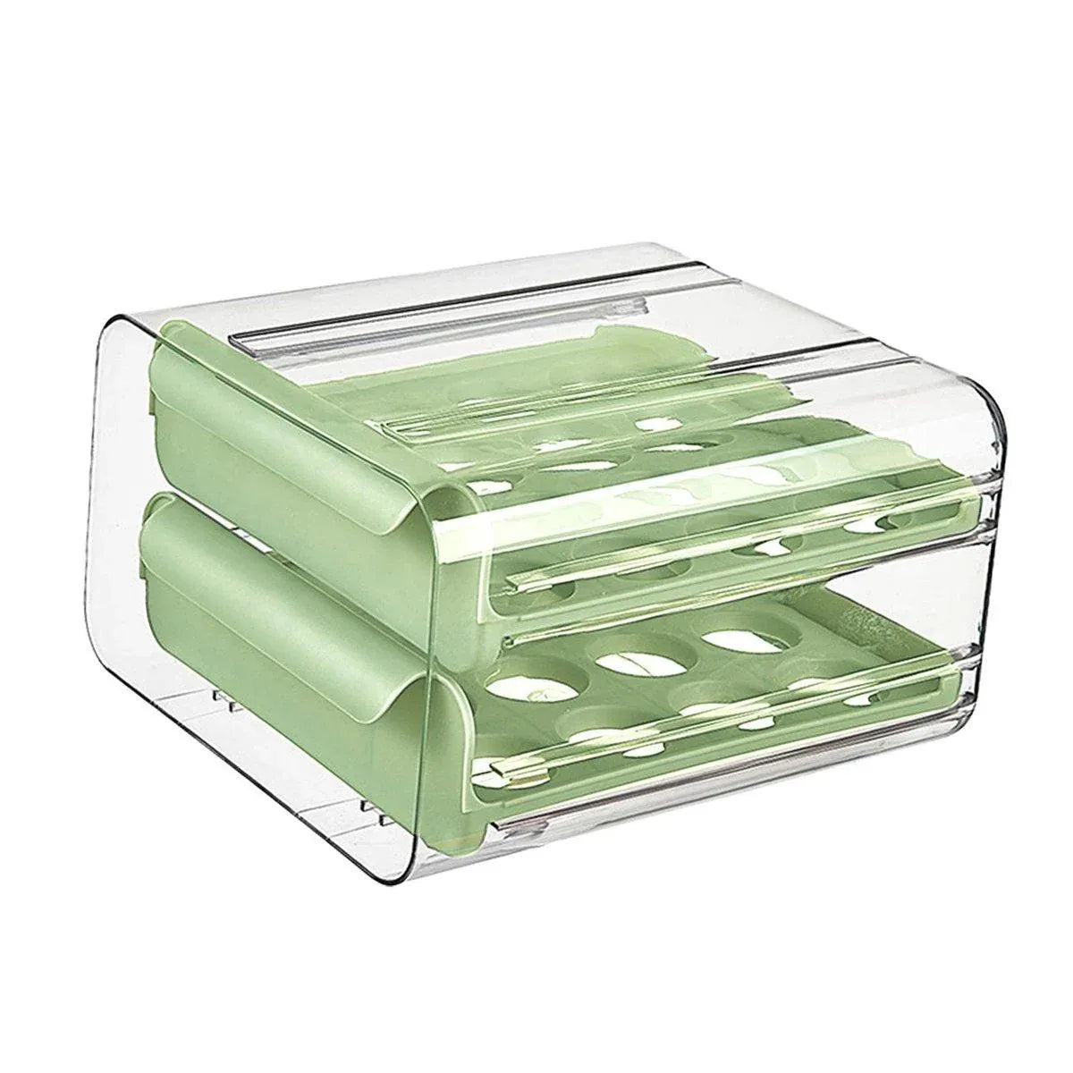 Double Layer Green Egg Storage Carton Drawer Fridge Organizer for Kitchen Use V528-EGG-STORAGE-GREEN-805412