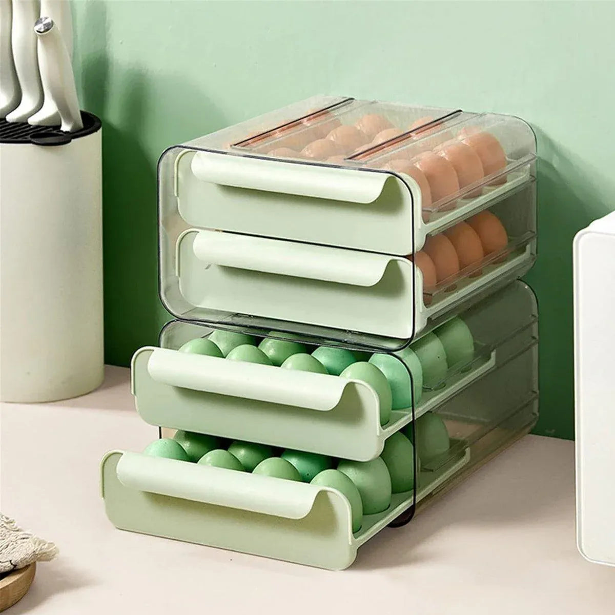 Double Layer Green Egg Storage Carton Drawer Fridge Organizer for Kitchen Use V528-EGG-STORAGE-GREEN-805412