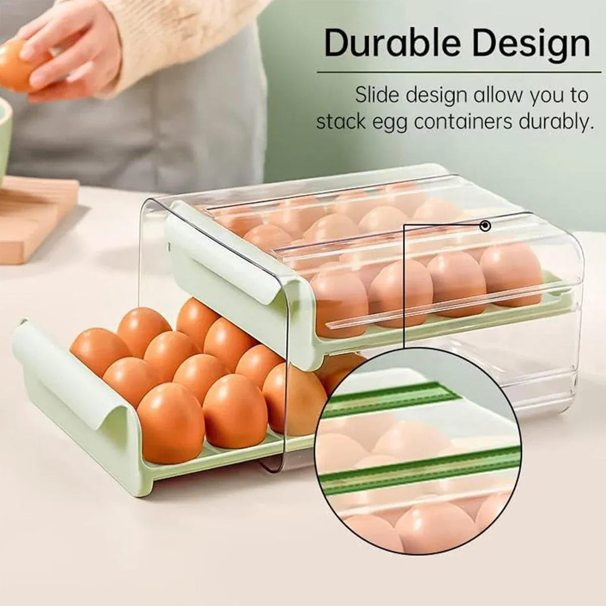 Double Layer Green Egg Storage Carton Drawer Fridge Organizer for Kitchen Use V528-EGG-STORAGE-GREEN-805412