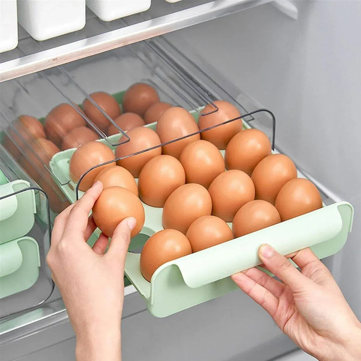 Double Layer Green Egg Storage Carton Drawer Fridge Organizer for Kitchen Use V528-EGG-STORAGE-GREEN-805412