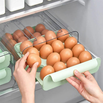 Double Layer Green Egg Storage Carton Drawer Fridge Organizer for Kitchen Use V528-EGG-STORAGE-GREEN-805412