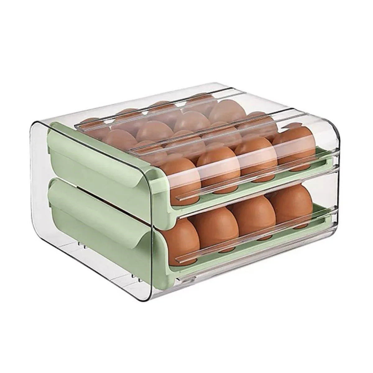 Double Layer Green Egg Storage Carton Drawer Fridge Organizer for Kitchen Use V528-EGG-STORAGE-GREEN-805412