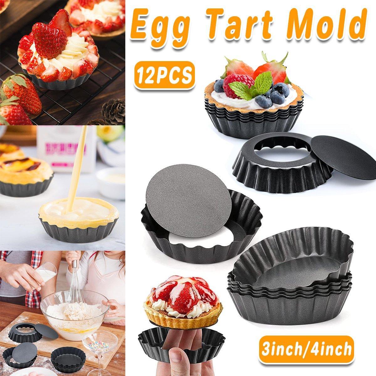 12PCS Mini Detachable Tart Mold Baking Cake Pan Nonstick Bottom Cupcake Molds - 4inch V528-EGG-TART-MOLD-4INCHES-12PCS-750378