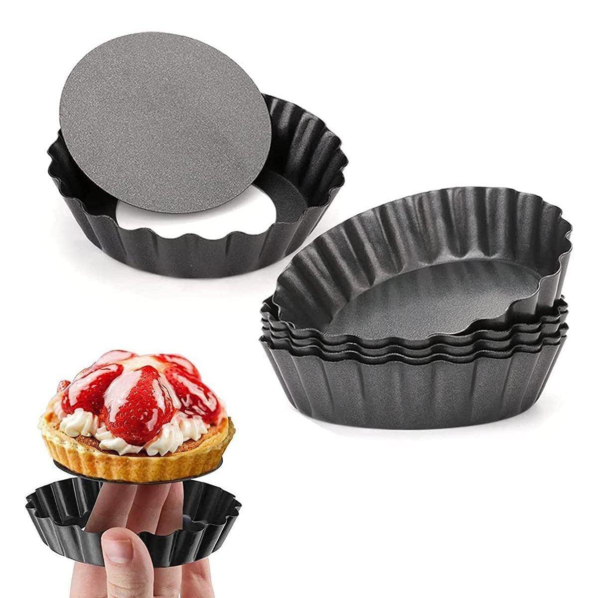 12PCS Mini Detachable Tart Mold Baking Cake Pan Nonstick Bottom Cupcake Molds - 4inch V528-EGG-TART-MOLD-4INCHES-12PCS-750378