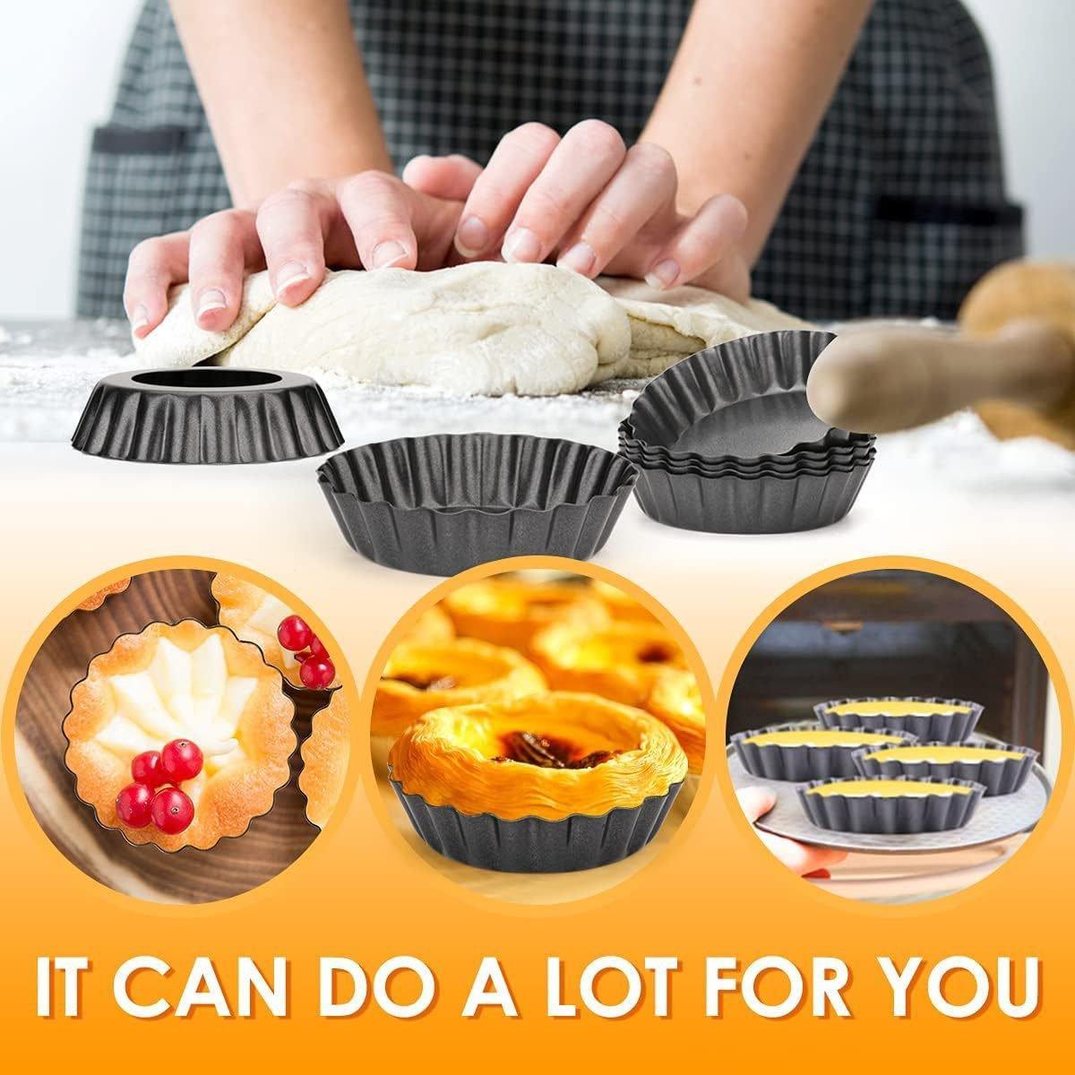 12PCS Mini Detachable Tart Mold Baking Cake Pan Nonstick Bottom Cupcake Molds - 4inch V528-EGG-TART-MOLD-4INCHES-12PCS-750378