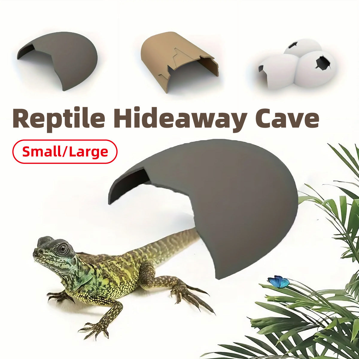 Reptile Hideout Plastic Cave Decorative Shelter for Lizard Snake Spider Habitat - Eggshell Set of 2 V528-EGGSHELL-2PCS-978545