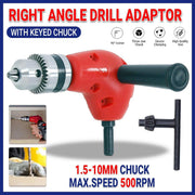 90-Degree Right Angle Drill Attachment 1/4inch Drive Adapter with Chuck Key Tools V528-ELECTRIC-DRILL-BENDERS-727914