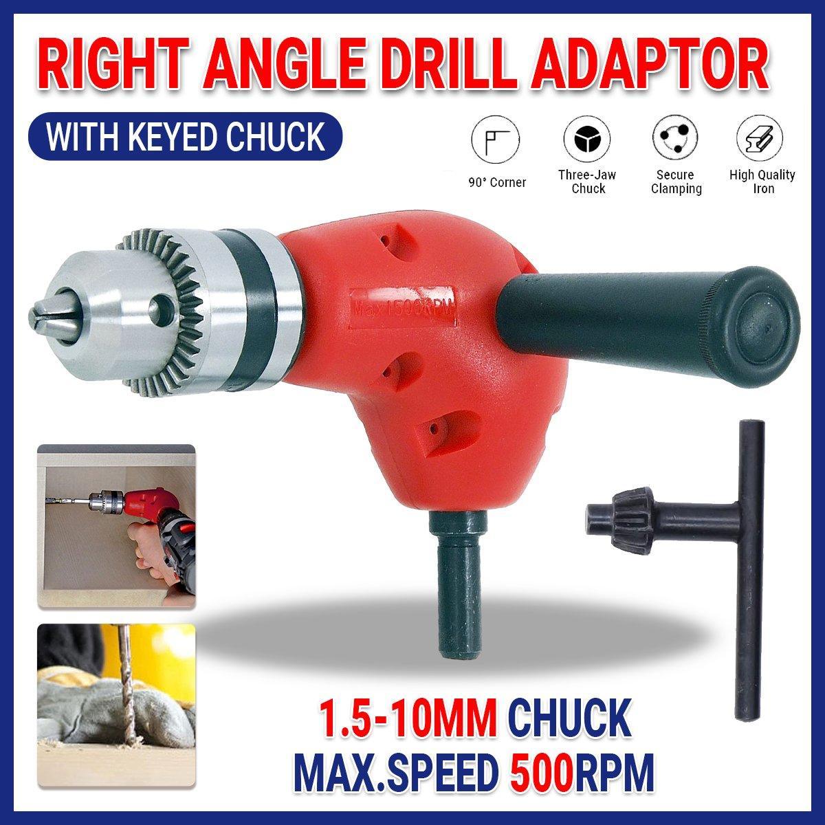 90-Degree Right Angle Drill Attachment 1/4inch Drive Adapter with Chuck Key Tools V528-ELECTRIC-DRILL-BENDERS-727914