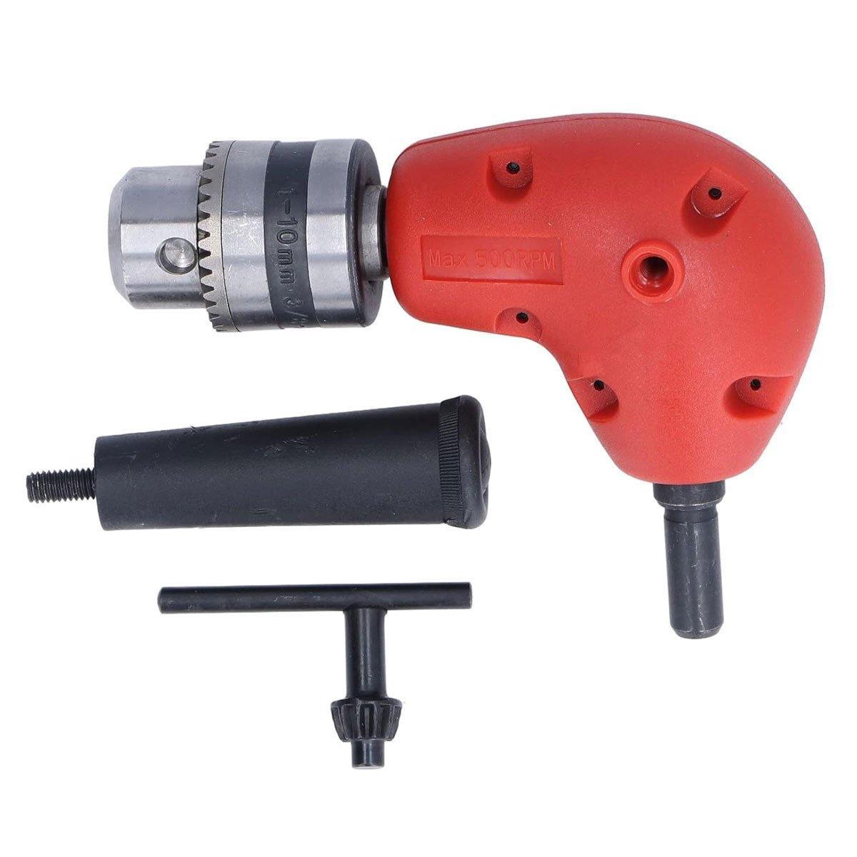 90-Degree Right Angle Drill Attachment 1/4inch Drive Adapter with Chuck Key Tools V528-ELECTRIC-DRILL-BENDERS-727914