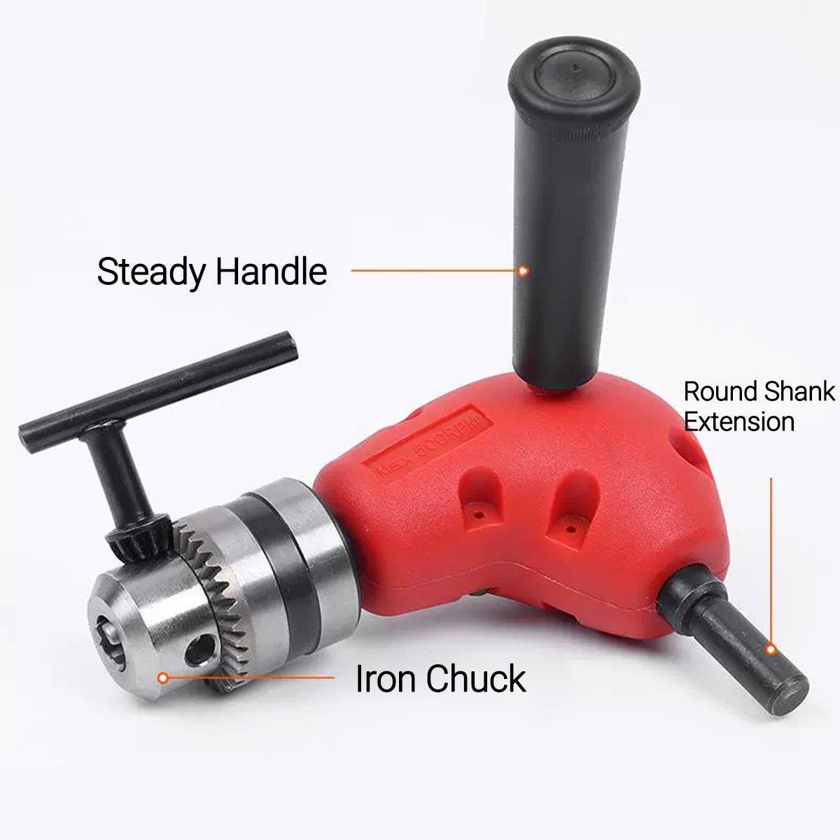 90-Degree Right Angle Drill Attachment 1/4inch Drive Adapter with Chuck Key Tools V528-ELECTRIC-DRILL-BENDERS-727914