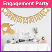 Engaged Burlap Banner Rustic Hessian Bunting Engagement Party Decor V528-ENGAGEMENTPARTY-785420